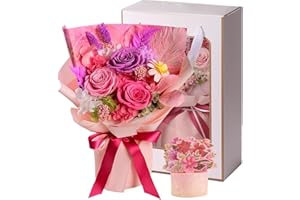 Preserved Flowers Bouquet for Mom, Pink Natural Real Roses for Delivery Prime, Hand Made Bouquet with Pop Up Greeting Card, G