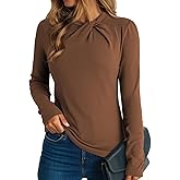 Dokotoo Womens Tops Business Casual Outfits Long Sleeve Shirts Mock Neck Twist Knot Slim Fit Soft Stretch Tees Blouses