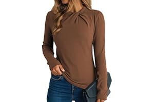 Dokotoo Womens Tops Business Casual Outfits Long Sleeve Shirts Mock Neck Twist Knot Slim Fit Soft Stretch Tees Blouses