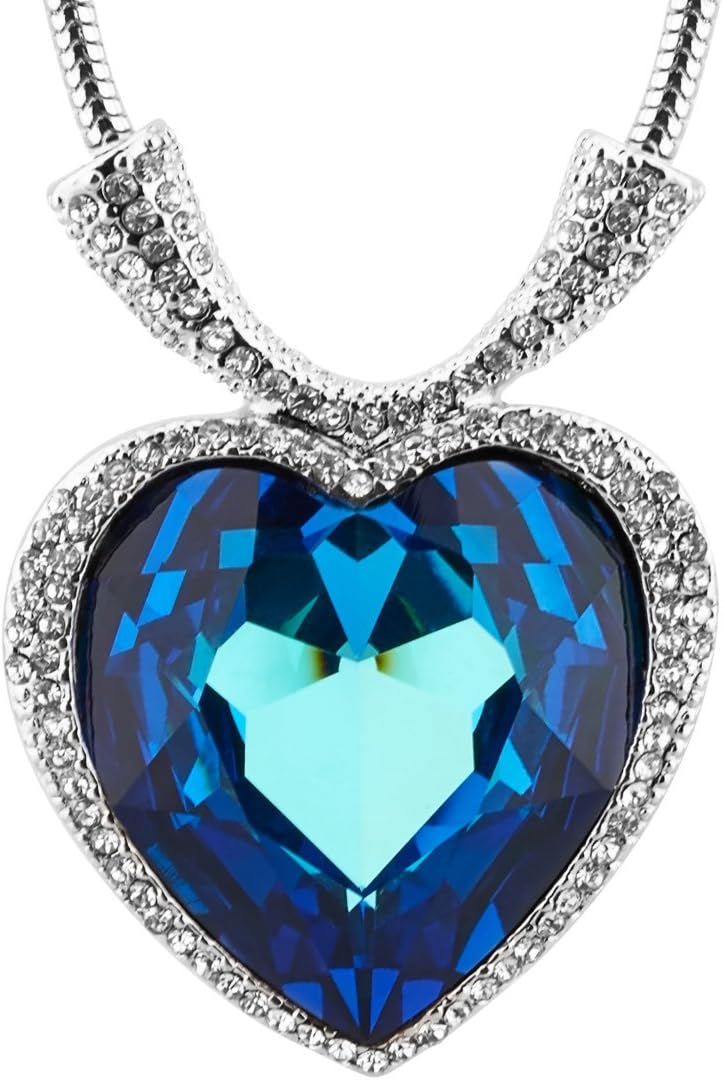 Feezen "Heart of the Ocean" Made with Blue Swarovski Crystal Pendant Necklace for Women