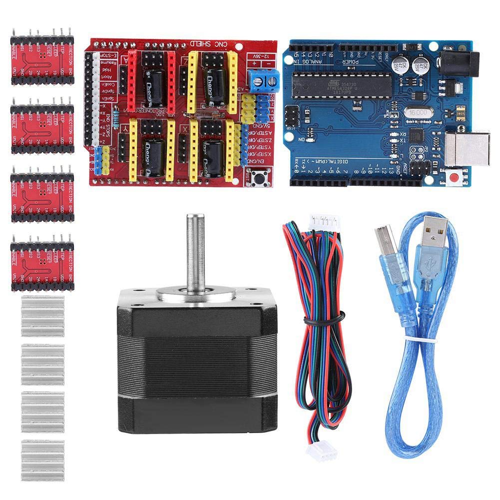 3D Printer Kits CNC Shield V3.0 + R3 Board + Nema 17 Stepper Motor + 4PCS A4988 Driver + Stepper Motor Controller Shield Kit with Heat Sink for Quimat