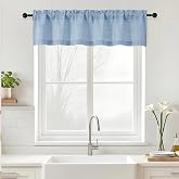 Ebesto Valance for Windows - Light Filtering Soft Fabric Textured Short Kitchen Valance, Farmhouse Dual Rod Pocket Small Window Curtain for Bathroom Basement RV, 1 Panel, Denim Blue, 52Wx12L Inches