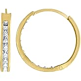 10kt Yellow Gold Womens Princess-Cut Cubic Zirconia Huggie Hoop Earrings