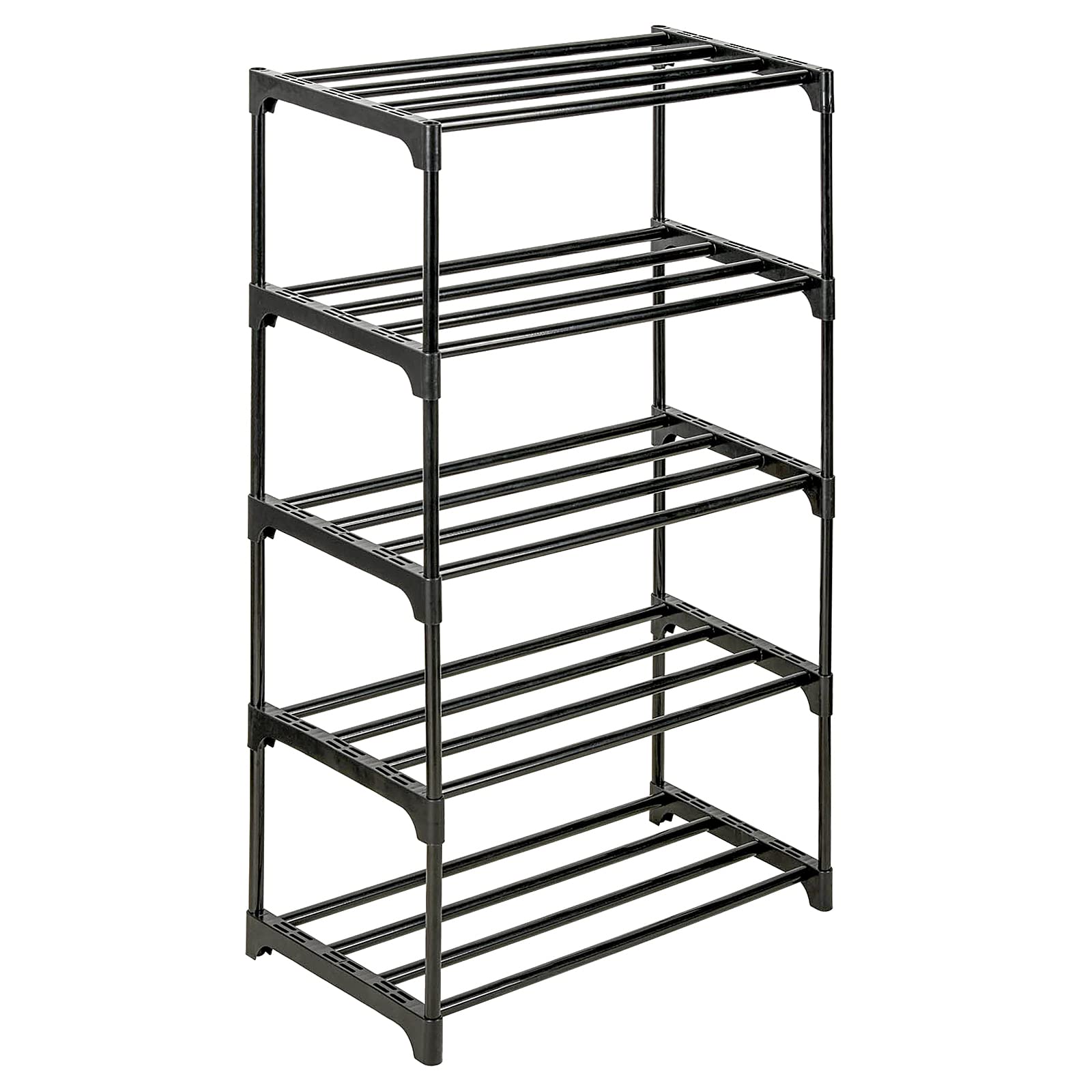Ywinler 5 Tier Shoe Racks, Metal Shoe Storage Organiser Tall Narrow Shoe Racks Stackable Slim Shoe Shelf for Hallway, Entryway, Living Room, 43 × 25 × 72cm, Black