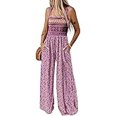 Happy Sailed Jumpsuits for Women Summer Casual Floral Print Sleeveless Jumpsuit High Waist Wide Leg Pant Rompers with Pockets