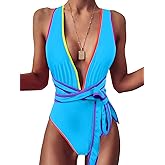 Lilosy Sexy Tie Criss Cross Plunge One Piece Thong Swimsuit High Cut Brazilian Bathing Suit