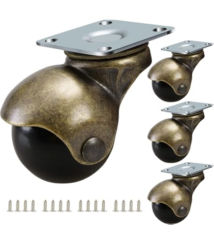 Brass Vintage Antique 2" Ball Caster Wheels - Set Of 4 Heavy Duty, 5/16" X 1 1/2" (8 X 38mm) Wheels With Sleeve For Furniture, Chairs, Cabinets