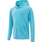 Poekuao Boys Rash Guard Long Sleeve Hoodie Swim Shirt with Pocket Youth Kids UPF 50+ Sun Protection Fishing Shirts Thumb Hole