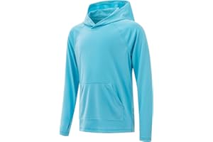 Poekuao Boys Rash Guard Long Sleeve Hoodie Swim Shirt with Pocket Youth Kids UPF 50+ Sun Protection Fishing Shirts Thumb Hole