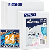 Artkey Canvas Panels 24-Pack 5x7, 8x10 Inch, 10 oz Primed 100% Cotton Paint Canvases for Painting, White Blank Flat Canvas Boards for Acrylics Oil Watercolor Tempera Paint