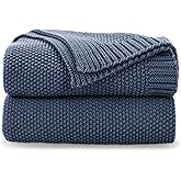 CozeCube Blue Throw Blanket for Couch, Soft Cozy Cable Knit Throw for Bed Sofa Living Room, Lightweight Warm Decorative Farmhouse Christmas Blanket, 50"x60", Dusty Blue
