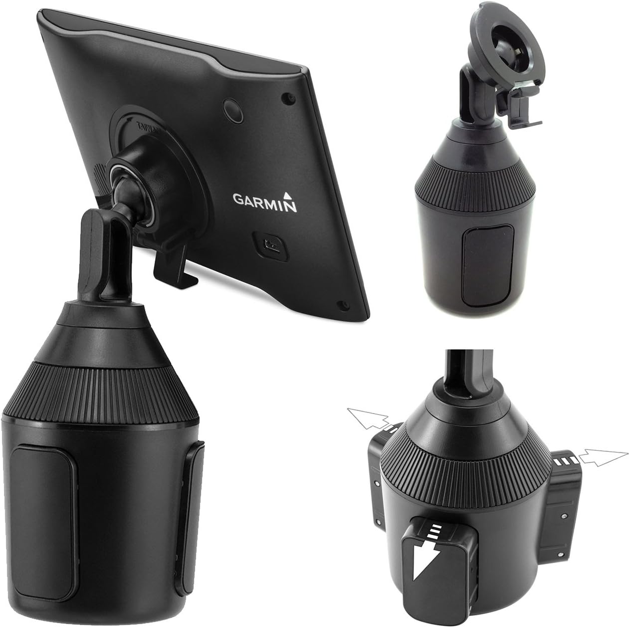 AccessoryBasics Low Profile Drinks Cup Holder Mount for Garmin Nuvi Drive DriveSmart 42 52 52LM 54 54LM 55 55LM 55LMT 56 57 57LM 58 58LM 60 61 2577LT 2597LM 2597LMT 2558LMTHD 2598LMTHD GPS