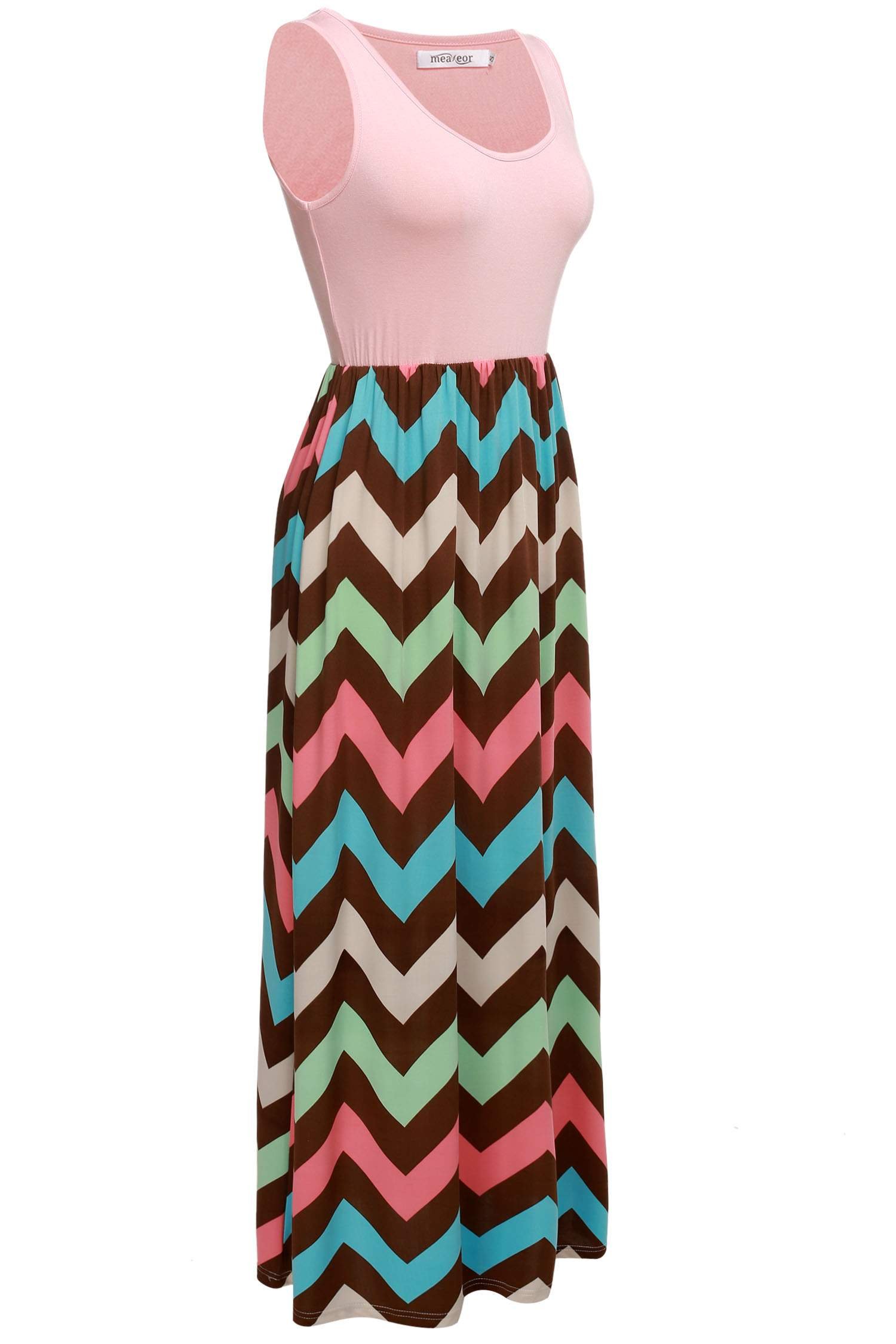 Meaneor Women\'s Crewneck Chevron Dress Cocktail Dresses Pink 2 XXL