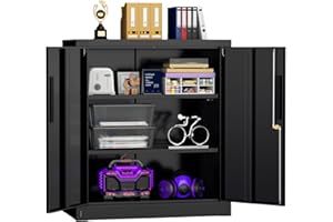 Superday 36" Metal Storage Cabinet, Black Garage Storage Cabinets with Locking Doors and Adjustable Shelves, Steel Lockable Cabinets, Tool Cabinet for Home Office, Garage, School