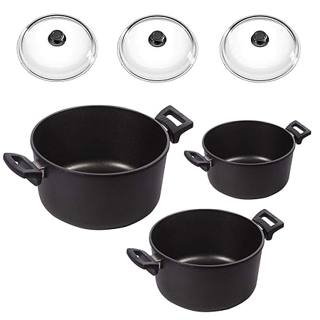 Eurolux Kochtopf Set Aluguss beschichtet 6-teilig Kochtöpfe PFOA frei inkl. Glasdeckel