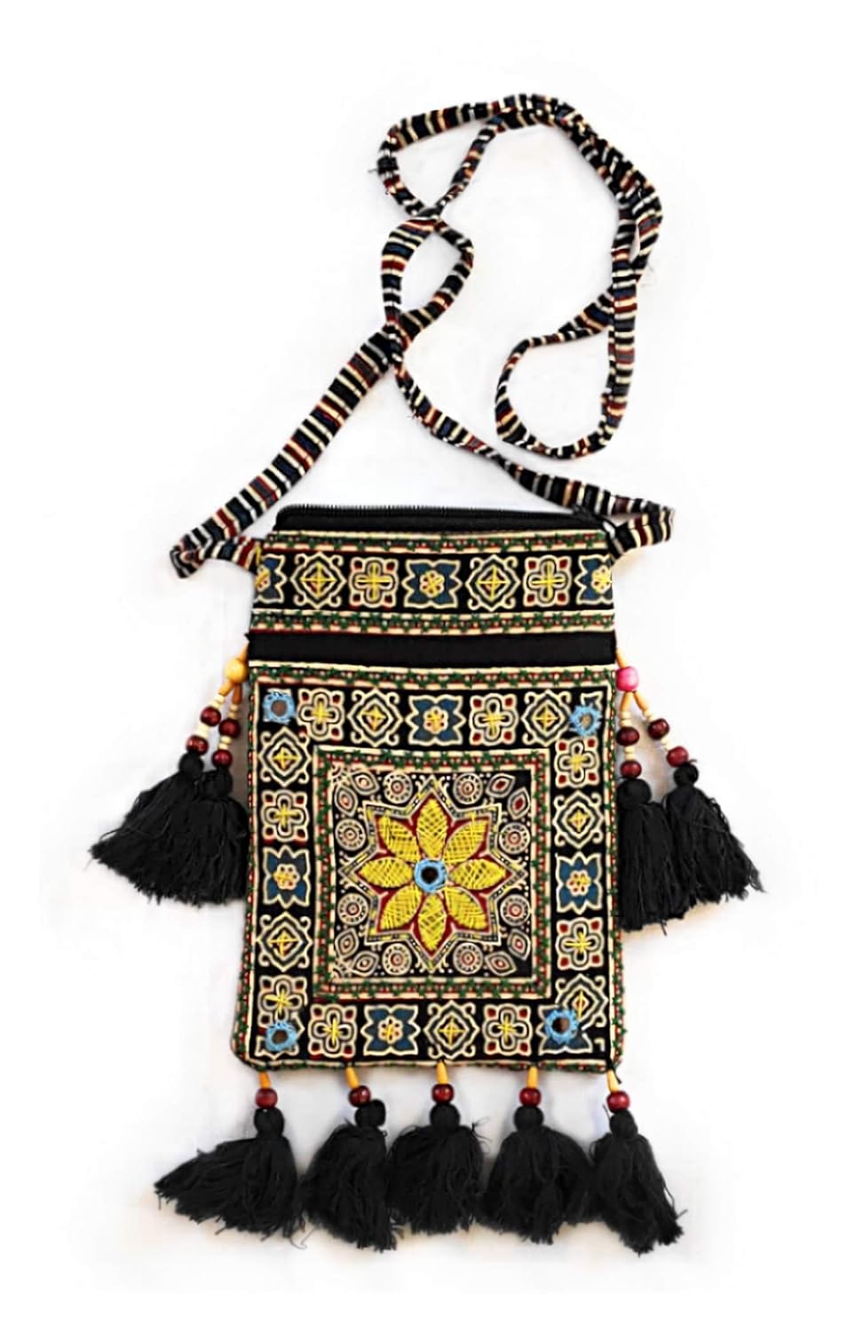 Buy Women's Ajrakh print Embroidered mobile sling bag