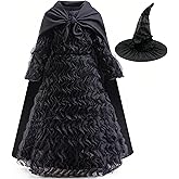 Elphaba Costume Dress for Girls Halloween Cosplay Birthday Party Outfit With Cape and Witch Hat