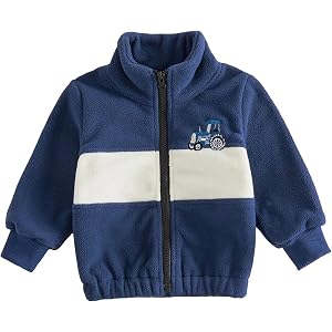 Toddler Boys Fleece Jacket , Zip Up Fleece Coat , Embroidery for Baby Kids | Engineering Vehicle、Duck、Football Embroidery,per