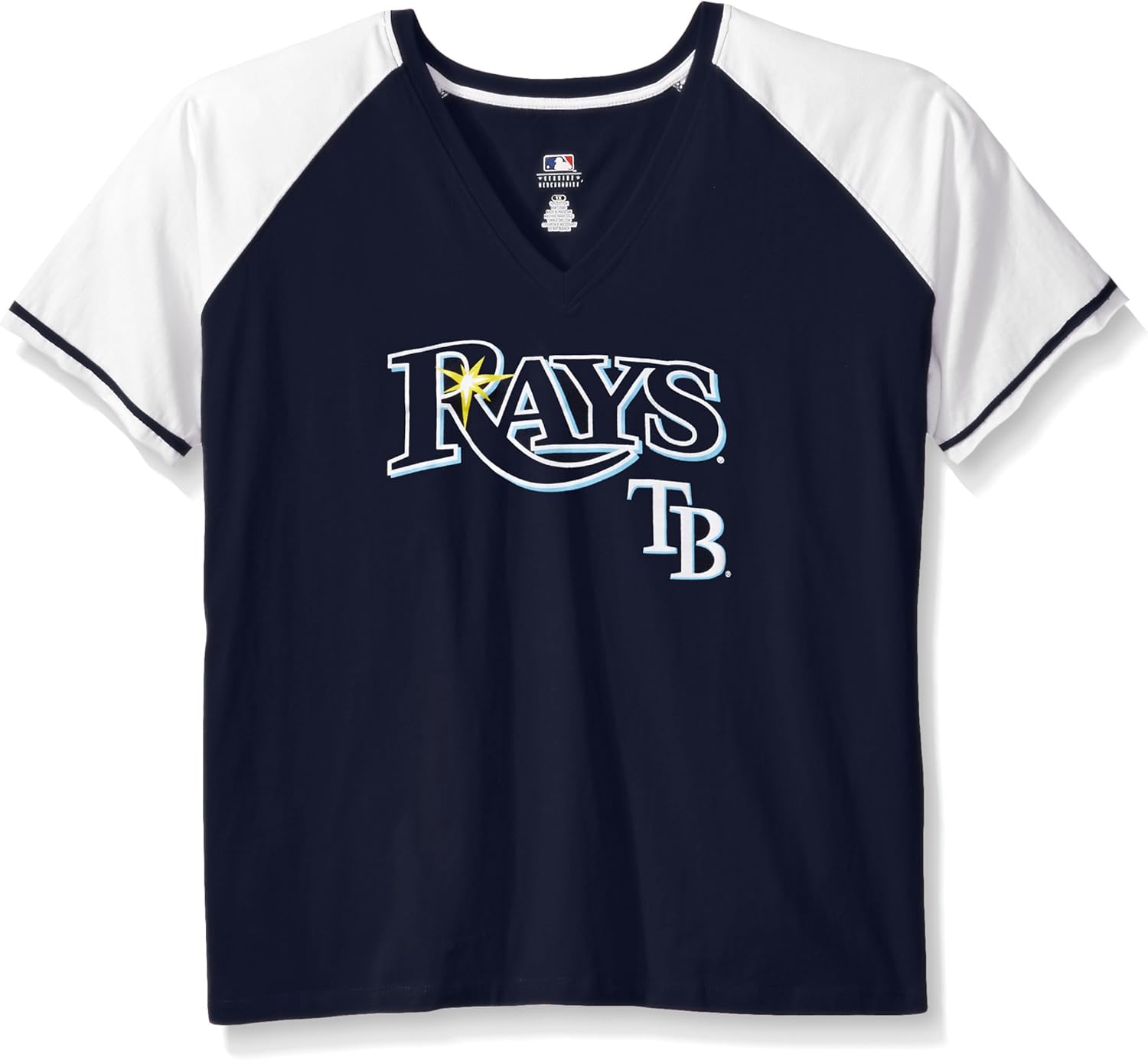 Amazon.com : MLB Tampa Bay Rays Women's Short Sleeve Raglan Deep V-Neck T-Shirt, 1X, Navy/White 