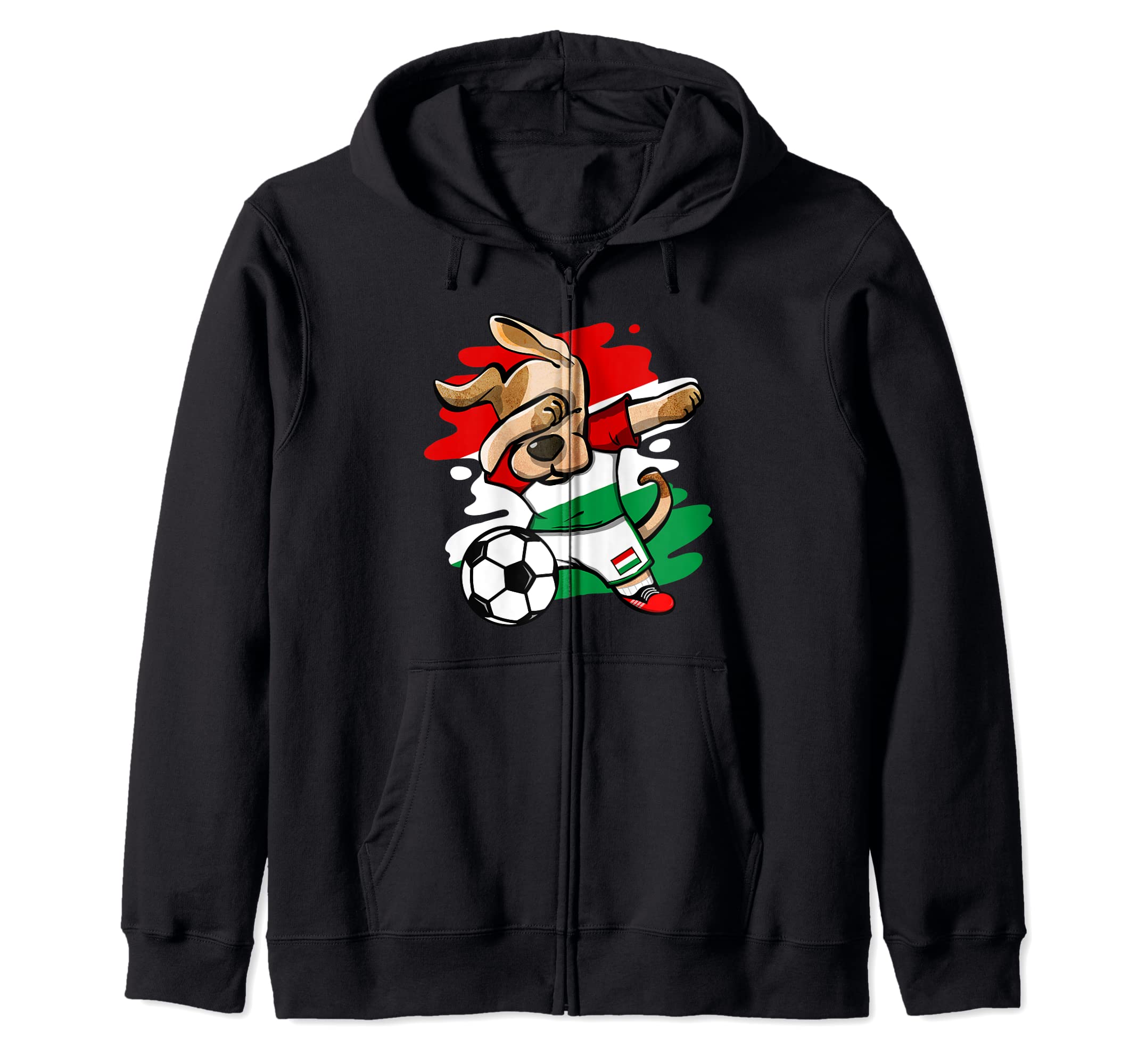Dabbing Dog Hungary Soccer Fans Hungarian Flag Football Art Zip Hoodie