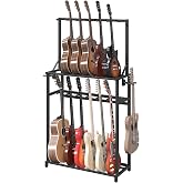 MAHANCRIS Guitar Stand, Multiple Guitar Rack Holder for Various Instruments, Multi-Instrument Holder with Side Hooks, Guitars Storage Rack for Home, Stage, Studio Music Room, Black GSBK13501
