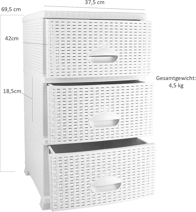 Cómoda con cajones color gris MyShop24h ratán, 4 cajones Cómodas y