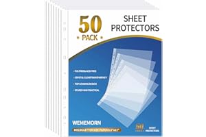 WEMEMORN 50 Pack Sheet Protectors, Clear Page Protectors 11-Hole Fit for 3 Ring Binder, Plastic Sleeves for Binders, Top Loading Paper Protector Letter Size 8.5 x 11 Paper, Documents, Photos