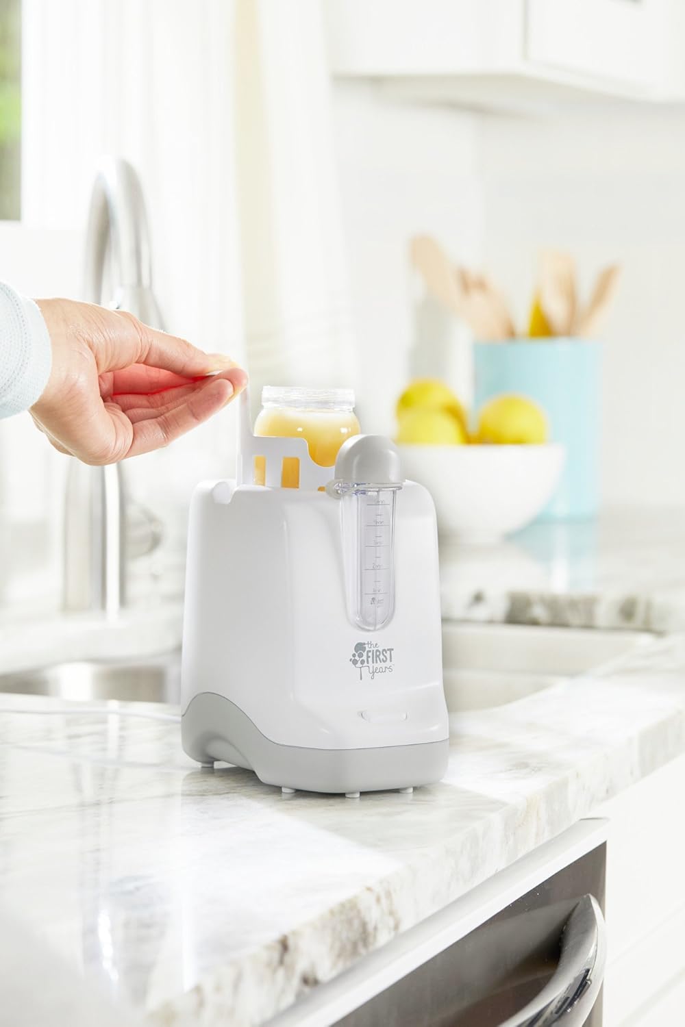 The First Years 2-in-1 Simple Serve Bottle Warmer | Quickly Warm Bottles of Breastmilk or Formula | Sanitize Pacifiers | Compact Design | Holds Wide Narrow and Angled Bottles : Baby Bottle Warmers : Baby