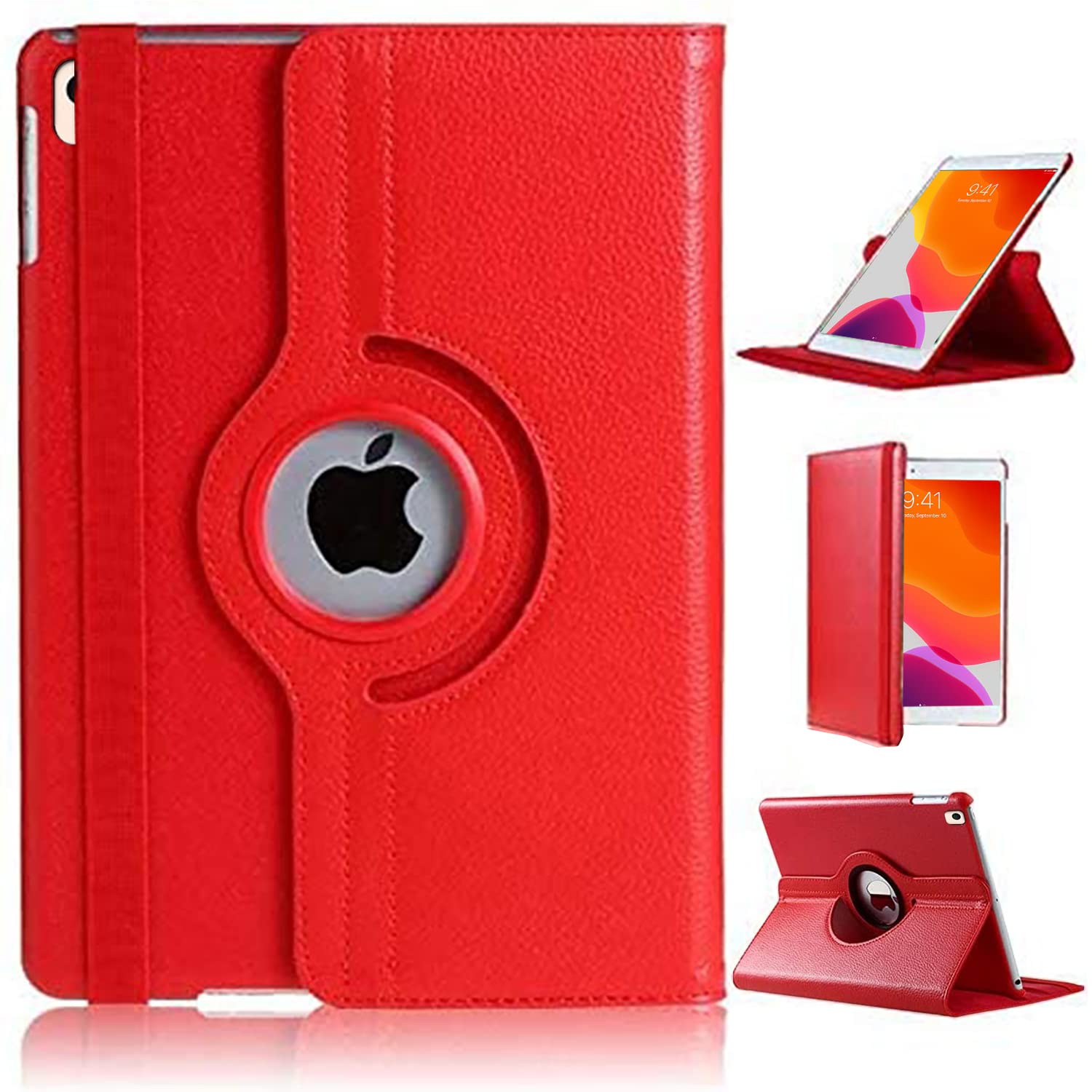 For iPad 10.2 Case (2019/2020/2021) iPad 9th/8th/7th Generation Case 360 Degree Rotating Stand Multi-Angle Viewing Auto Wake/sleep Shockproof Smart Folio Kids Friendly Protective Cover (RED)