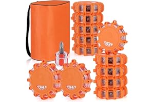 Linkitom 12 Pack LED Road Flare, Emergency Roadside Safety Beacon Disc Warning Flare Light Kit with Magnetic Base for RV Car Trucks Vehicles & Boat