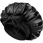 YANIBEST Adjustable Satin Bonnet for Sleeping, Double Layer Silk Bonnet with Tie Band for Women, Sleep Cap Curly Natural Hair