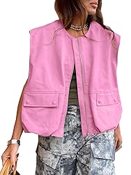 Tankaneo Womens Casual Zip Up Vest Cargo Oversized