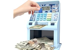 ASRIO ATM Piggy Bank for Kids, Kids Bank for Real Money with Debit Card, Coin Recognition, Target Setting, Bill Feeder, Balance Calculator, Savings Machine Box, Gifts for Teen Boys Girls