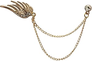 A N KINGPiiN Lapel Pin for Men Angel Wings with Crystal Hanging Chain Brooch Suit Stud, Shirt Studs Men's Accessories (Gold)