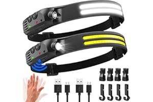 2 Pack Headlamp Rechargeable,Super Bright 2000 Lumen 6 Light Modes Headlight,USB Rechargeable 230° Wide Beam LED Flashlights 