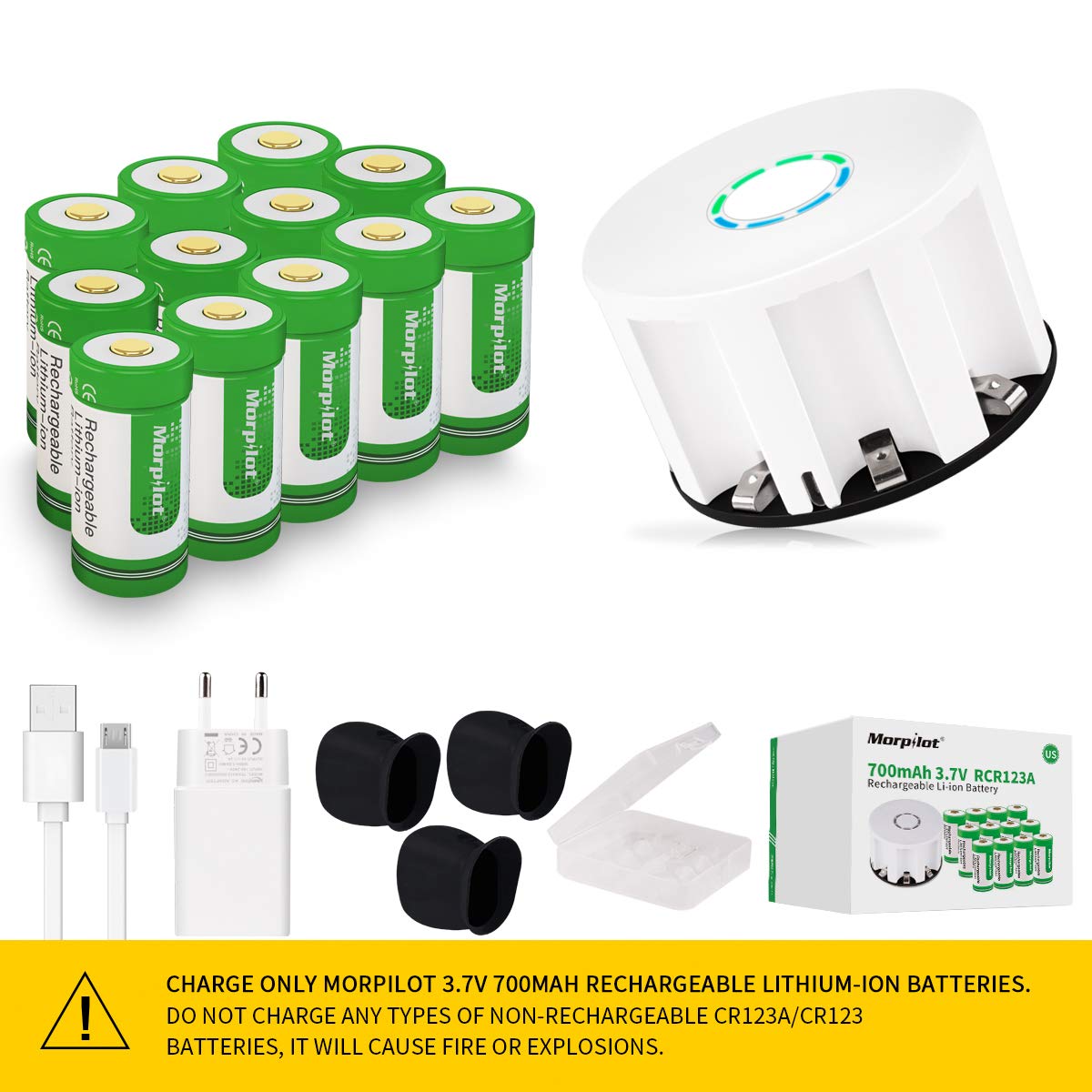 RCR123A Batteria Ricaricabile, Morpilot RCR123A Ricaricabili 3.7V 700mAh per Fotocamera Arlo, Caricare 500 Volte Riutilizzabile, Professionale per Fotocamera Arlo VMS3030/3130/3230/3330/3430(12PCS)