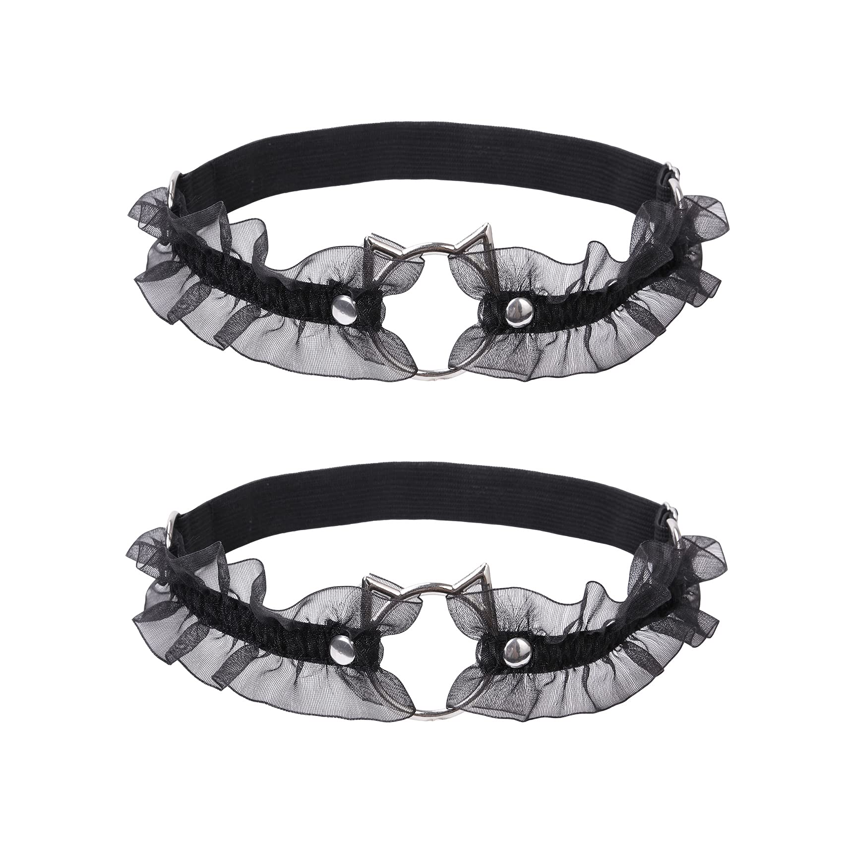 2pcs Lace Thigh Garter Belts, Elastic Adjustable Cat Leg Garters for Women, Black/Red/Pink/White