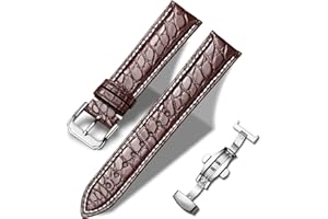 MOREANBELT Moran Quick Release Alligator Leather Watch Band Deployment Butterfly Buckle 18mm 19mm 20mm 22mm 24mm Replacement Genuine Crocodile Leather Loop SmartWatch Strap for Men Women