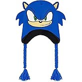 Sonic The Hedgehog Winter Peruvian Knit Beanie, Cuffed Winter Knit Cap, Large Sonic Face with 3D Ears, Blue, One Size