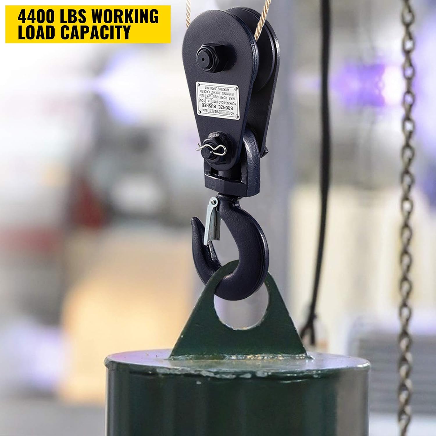 VEVOR 2ton Snatch Block with Hook, 4400 lbs Capacity Snatch Rigging Blocks, 3'' Single Sheave Block with Swivel Hook and Latch, Heavy Duty Fitting 3/8'' Wire Rope for Wrecker, Roll Back, Recovery: Industrial & Scientific