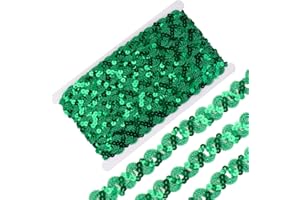CABODYALS 12 Yards Green Sequin Trim Flat Sequins Beaded Strip Rick Rack Wave Gimp Woven Braided Trim Metallic Glitter Ric Rac Braid Fabric Ribbon for Sewing Making Crafts Clothes Dress Costume Supply