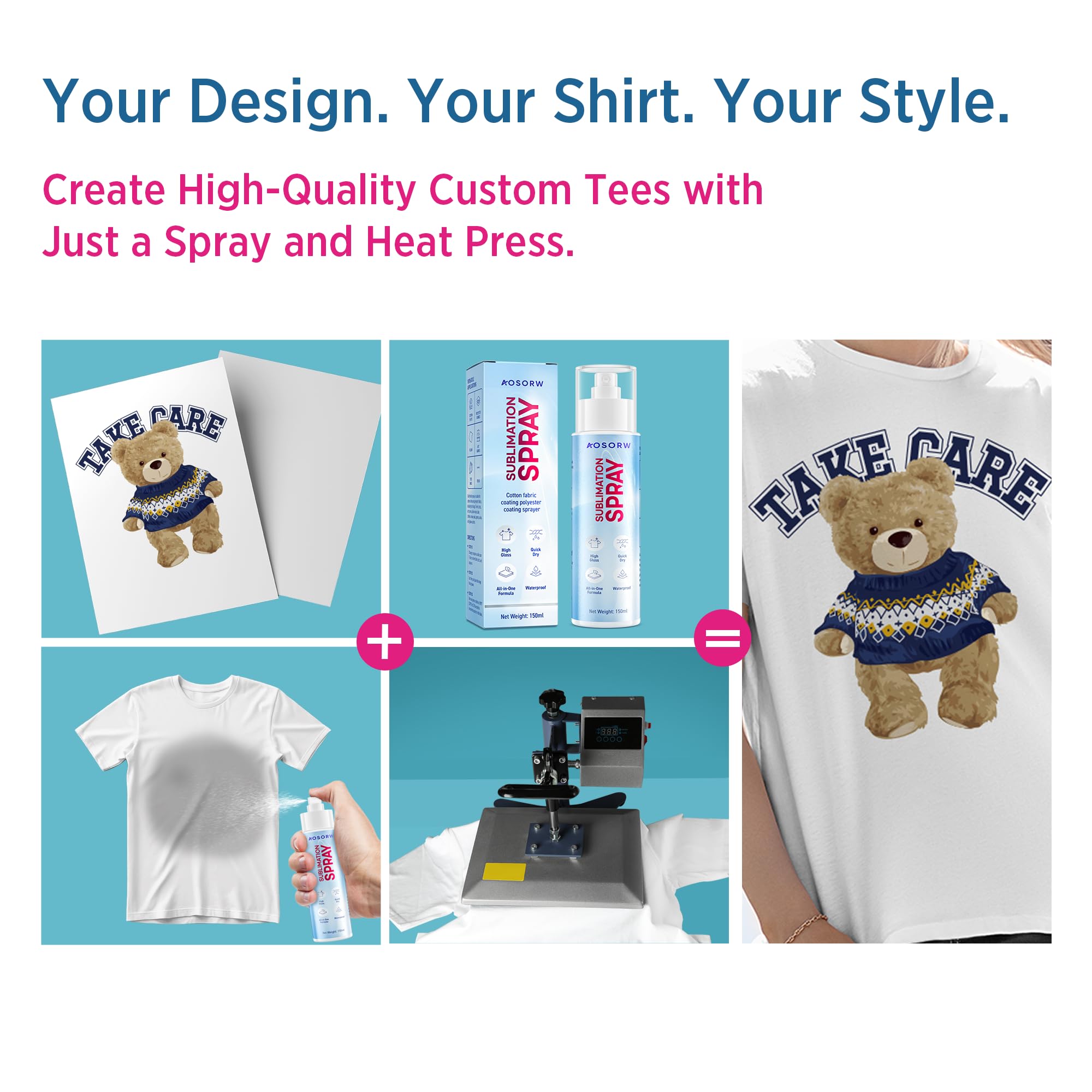 AOSORW Sublimation Spray for Cotton Shirts: Sublimation Coating Supplies for T-Shirts Canvas Polyester (5.07 oz / 150 mL)