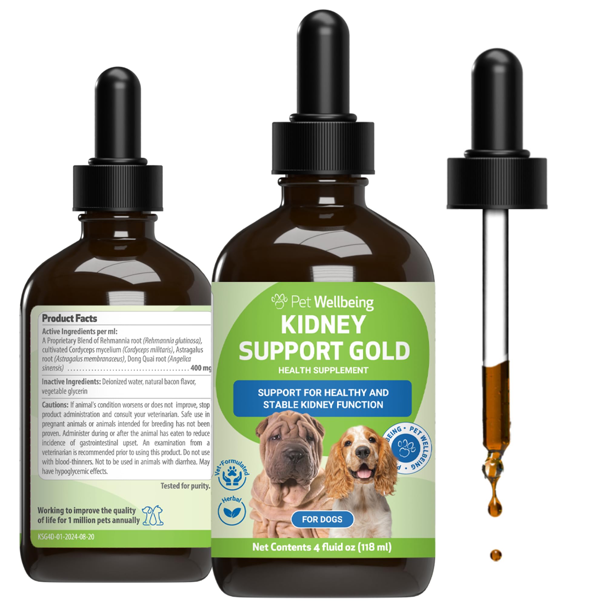 Pet Wellbeing Kidney Support Gold for Dogs - Supports Kidney Cleanse & Detox, Healthy Weight with Rehmannia & Astragalus - NASC Certified & Vet-Formulated - 2 fl oz (4 fl oz (118 ml))