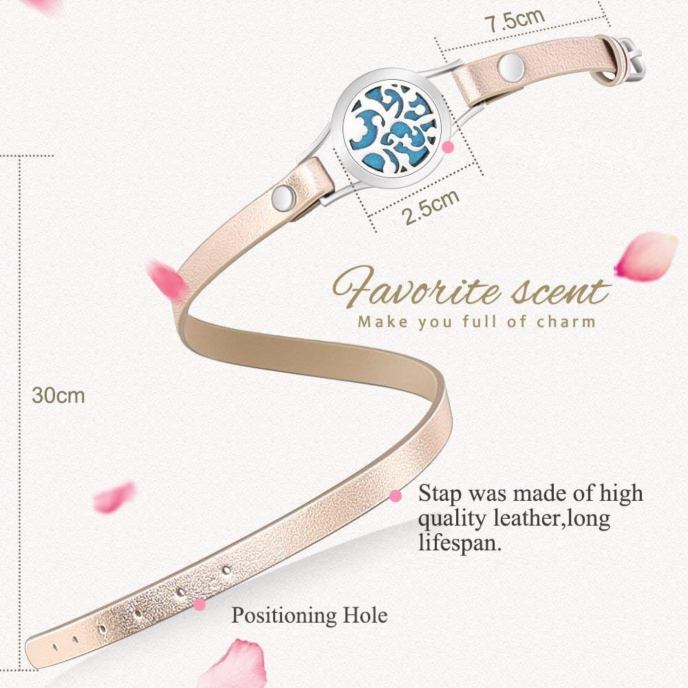 Essential Oil Diffuser Bracelet, Aromatherapy Bracelet Jewelry Stainless Steel Locket Leather Band with 8pcs Washable Refill Pads Birthday Gifts for Women,Girlfriend, Mother,Sister,Aunt: Beauty