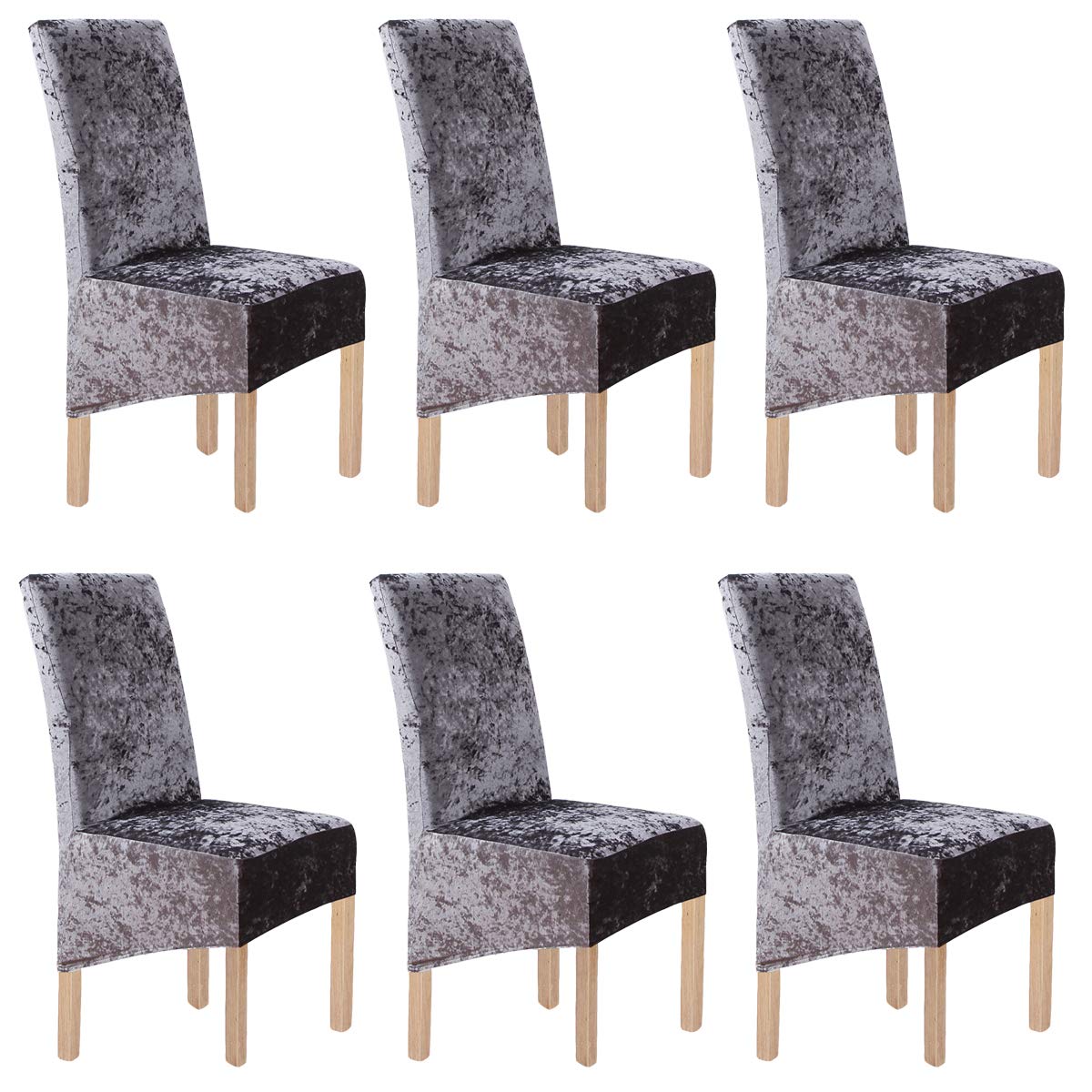 LANSHENG Crushed Velvet XL Chair Covers for Dining Chairs 2/4/6 Pcs Chair Protective Slipcover,Elastic Chair Protector Seat Covers for Dining Room Wedding Banquet Party Decoration(Grey-G,6 Pack(XL))