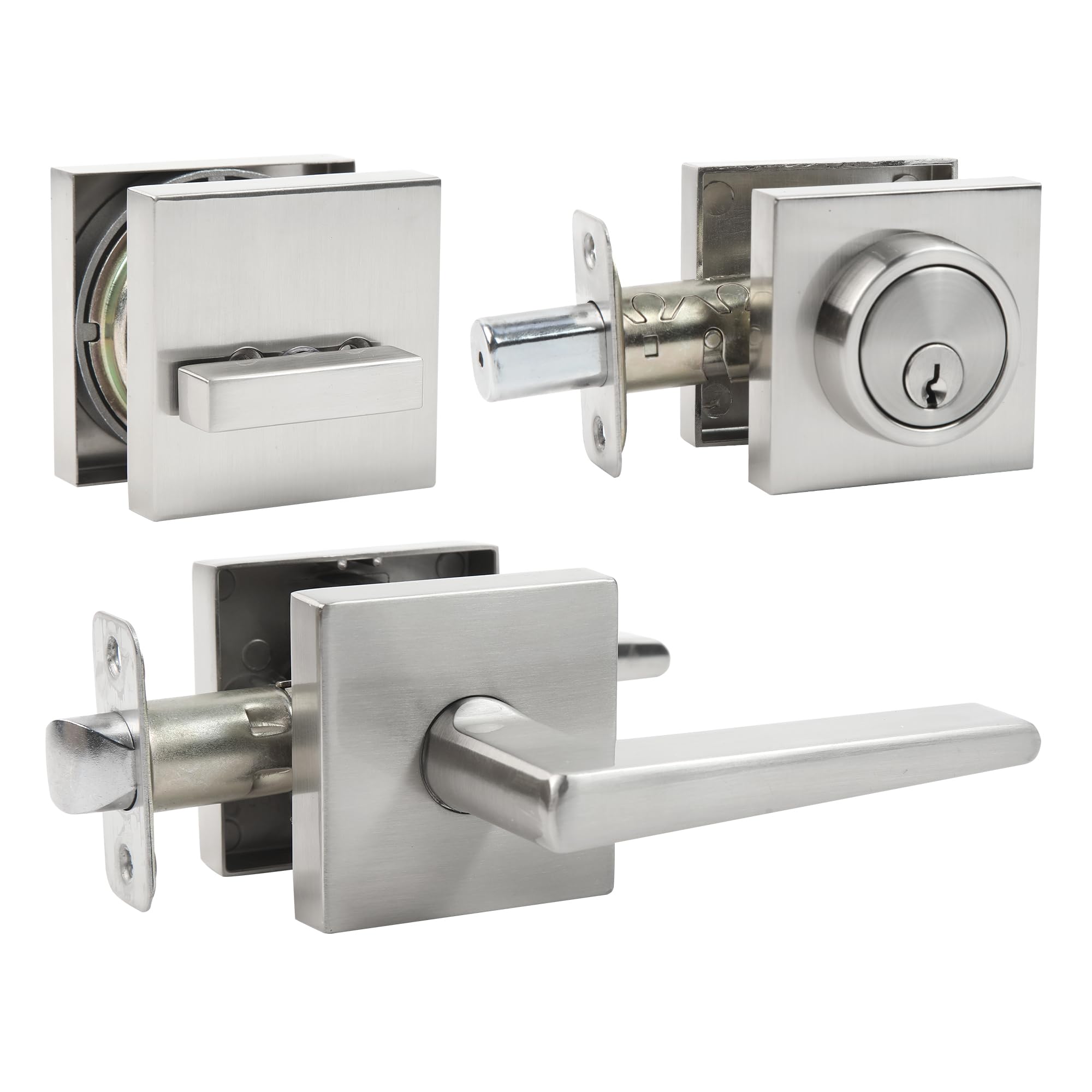 Photo 1 of Front Door Lock sSet Front Door Handle and Deadbolt Set,Square Heavy Duty Exterior Door Knob with Deadbolt,Brushed Nickel,1pack