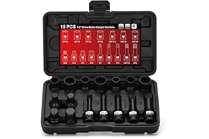 AIRTOON 16-Piece Impact Brake Caliper Socket Set, 1/2" Square Drive Brake Caliper Tool Compatible with Audi Porsche VW BMW Fo