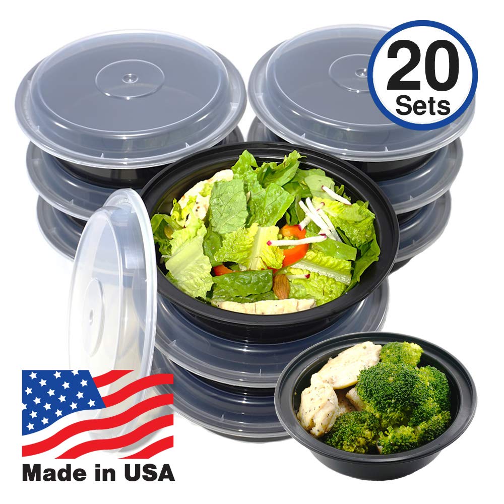 Pactiv [20 Sets] Round Meal Prep Containers with Lids, Food