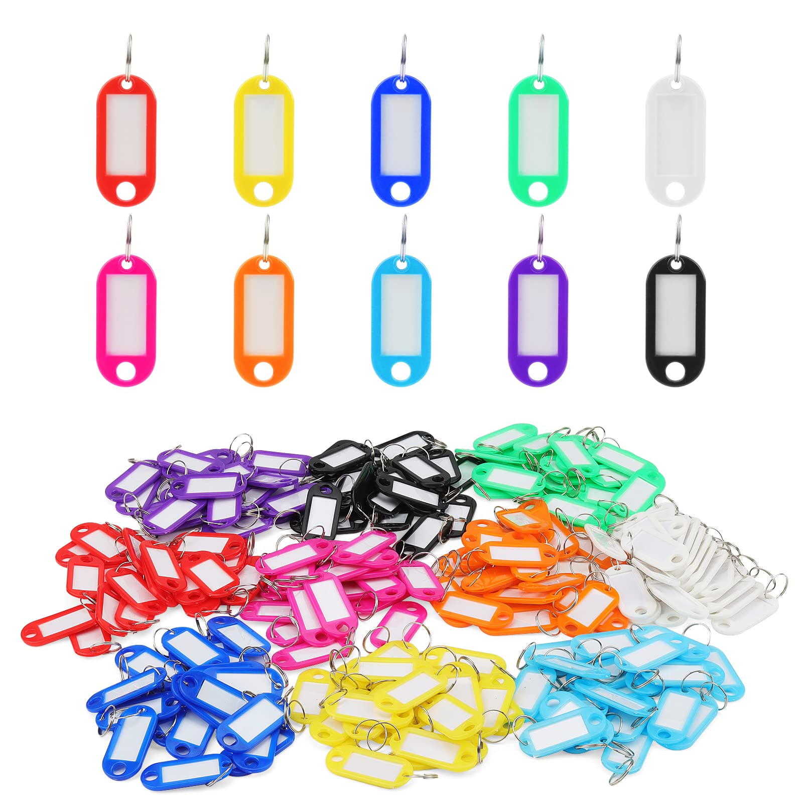 JAPCHET 400 PCS Key Tag, Plastic Keying Tags with Labels, 10 Colors Key Fobs with Split Ring for DIY, Hanging