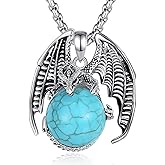 Vito Dragon Necklace for Women Men, Hexagonal Prism Obsidian/Rose Quartz/Lapis Lazuli/Amethyst/Turquoise Healing Crystal Energy Amulet Protection Jewelry Gift, 20"+2"